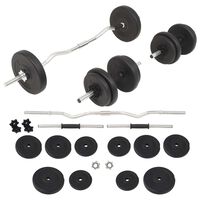 vidaXL Conjunto de barra e halteres 30 Kg