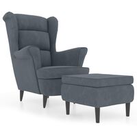 vidaXL Sillón orejero y taburete de terciopelo gris oscuro