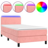 vidaXL Boxspring met matras en LED fluweel roze 80x200 cm