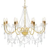 vidaXL Chandelier with Beads Golden 8 x E14 Bulbs