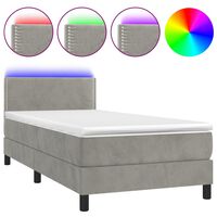 vidaXL Cama box spring colchón y LED terciopelo gris claro 90x190 cm