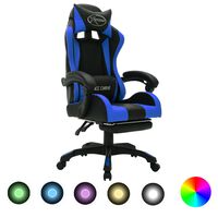 vidaXL Silla gaming con luces LED RGB cuero sintético azul y negro