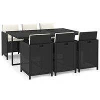 vidaXL 7 Piece Garden Dining Set with Cushions Poly Rattan Black