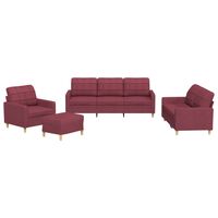 vidaXL 4-dijelni set sofa s jastucima crvena boja vina od tkanine