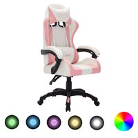 vidaXL Silla gaming con luces LED RGB cuero sintético rosa y negro