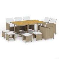 vidaXL 11-delige Tuinset met kussens poly rattan beige