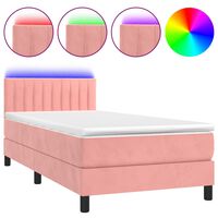 vidaXL Cama box spring c/ colchão/LED 80x200 cm veludo rosa