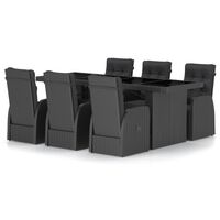 vidaXL 7 pcs conjunto jantar exterior com almofadões vime PE preto