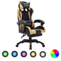 vidaXL Silla gaming con luces LED RGB cuero sintético dorado y negro