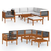 vidaXL 8 pcs conjunto lounge jardim c/ almofadões acácia maciça creme