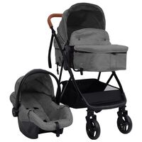 vidaXL 3-in-1 Kinderwagen Hellgrau und Schwarz Stahl