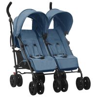 vidaXL Tweelingkinderwagen staal marineblauw