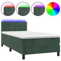 vidaXL Cama box spring colchón y LED terciopelo verde oscuro 80x200 cm