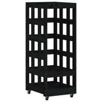 vidaXL Suporte de lenha c/ rodas 40x49x110 cm pinho maciço preto