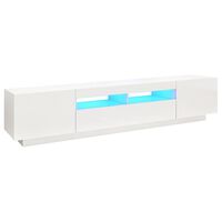 vidaXL Comodă TV cu lumini LED, alb extralucios, 200x35x40 cm