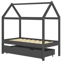 vidaXL Kids Bed Frame with a Drawer Dark Grey Solid Pine Wood 70x140cm