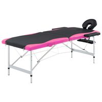 vidaXL Massageliege Klappbar 2-Zonen Aluminiumgestell Schwarz und Rosa