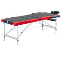 vidaXL 3-Zone Foldable Massage Table Aluminium Black and Red