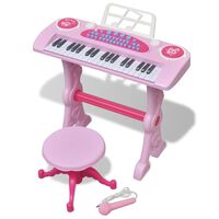 Kids' Playroom Toy Keyboard with Stool/Microphone 37-key Pink