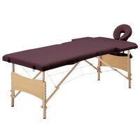 vidaXL Foldable Massage Table 2 Zones Wood Wine Purple