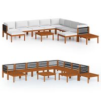 vidaXL 12 pcs conjunto lounge jardim c/ almofadões acácia maciça creme