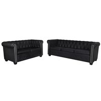 vidaXL Conjunto sofás Chesterfield 2 + 3 lugares couro artific. preto