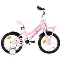 vidaXL Bicicleta criança c/ plataforma frontal roda 14" branco/rosa