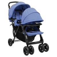 vidaXL Carrito para gemelos tandem de acero azul marino