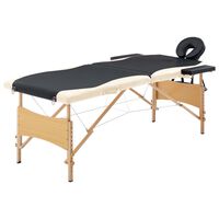 vidaXL Foldable Massage Table 2 Zones Wood Black and Beige