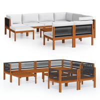 vidaXL 10 pcs conjunto lounge jardim c/ almofadões acácia maciça creme