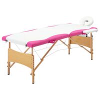 vidaXL Massageliege Klappbar 2-Zonen mit Holzgestell Weiß und Rosa