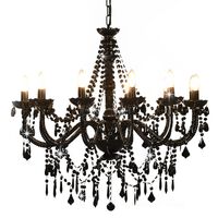 vidaXL Chandelier with Beads Black 12 x E14 Bulbs