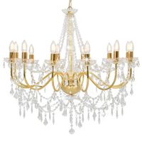 vidaXL Chandelier with Beads Golden 12 x E14 Bulbs