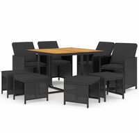 vidaXL Set de comedor de jardín 9 pzas y cojines ratán sintético negro