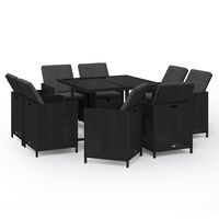 vidaXL 9 Piece Garden Dining Set with Cushions Poly Rattan Black