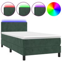 vidaXL Krevet box spring s madracem LED tamnozeleni 80 x 200 cm baršun