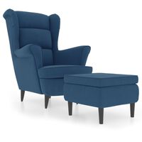 vidaXL Fauteuil à oreilles avec tabouret bleu velours