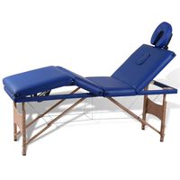 vidaXL Blue Foldable Massage Table 4 Zones with Wooden Frame