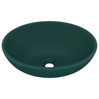 vidaXL Lavabo de lujo ovalado cerámica verde oscuro mate 40x33 cm