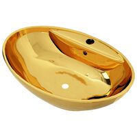 vidaXL Lavabo avec trop-plein 58,5 x 39 x 21 cm Céramique Doré