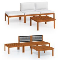 vidaXL 4 pcs conjunto lounge jardim c/ almofadões acácia maciça creme