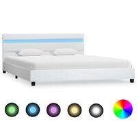 vidaXL Estructura de cama con LED cuero sintético blanco 120x200 cm