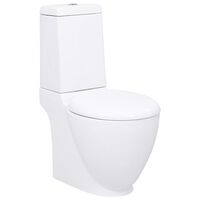 vidaXL WC Ceramic Toilet Bathroom Round Toilet Bottom Water Flow White