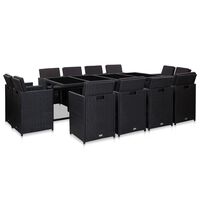 vidaXL Set mobilier de exterior cu perne, 13 piese, negru, poliratan