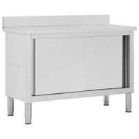 vidaXL Mesa de trabajo puertas correderas acero inox 120x50x(95-97) cm