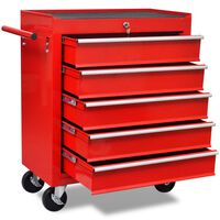 vidaXL Workshop Tool Trolley 5 Drawers Red