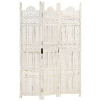 vidaXL Hand carved 3-Panel Room Divider White 120x165 cm Solid Mango Wood