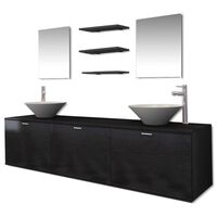 vidaXL Conjunto de muebles de baño con lavabo y grifo 10 piezas negro