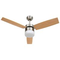 vidaXL griestu ventilators ar lampu un pulti, 108 cm, gaiši brūns