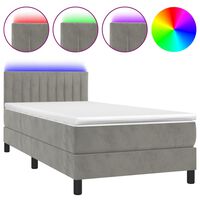 vidaXL Krevet box spring s madracem LED svjetlosivi 80x200 cm baršun